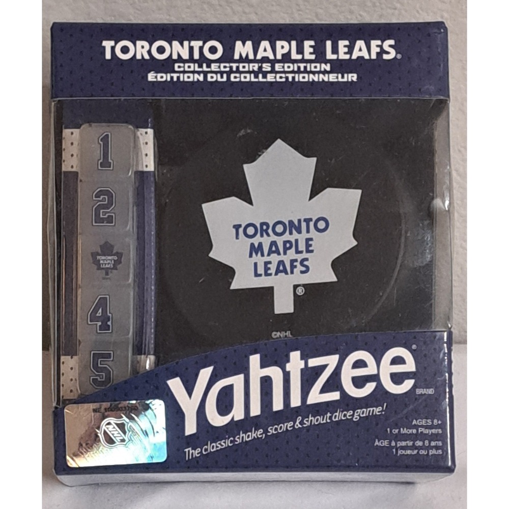 Yahtzee Toronto Maple Leafs Collector's Edition NHL Dice Game Hockey Puck Cup